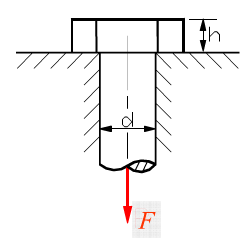 图示在拉力F作用下的螺栓，已知材料的剪切许用应力[τ]是拉伸许用应力[σ]的0.6倍，则螺栓直径d和