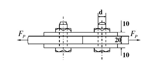 图示一螺栓接头，已知F=40kN，螺栓的许用切应力[τ]=130MPa，许用挤压应力[σbs]=30