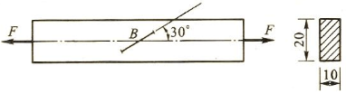 在矩形截面钢杆拉伸试样的轴向拉力F=20kN时，测得试样中段B点处与其轴线成30°方向的线应变为ε3