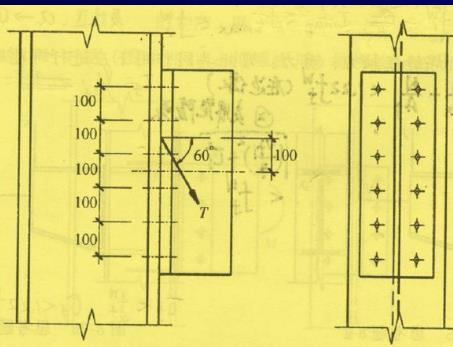 如图所示为一受斜向偏心力作用的高强度螺栓连接，偏心力F=540kN，钢材为Q235，螺栓采用10.9