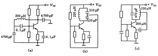 根据振荡的相位平衡条件，判断图题4.15所示电路能否产生振荡？在能够产生振荡的电路中，求出振荡频率的
