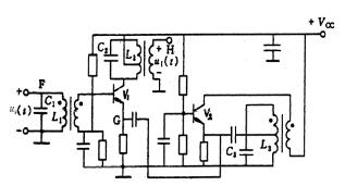 三极管混频电路如图题9.14所示，已知中频f1=465kHz,输入信号us（t)=5[1＋cos（2