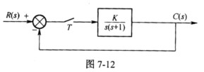 已知系统结构图如图7－12所示，T为采样周期，试画出参数K－T稳定域（取T做横坐标)曲线。已知系统结