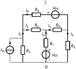 如习题6－3图所示电路中，R1=R2=10Ω，R3=4Ω，R4=一R5=8Ω，R6=2Ω，US3=2