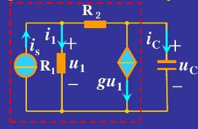习题8－19图所示电路中，已知is=10ε（t)A，R1=1Ω，R2=2Ω，C=1mF，uC（0－)