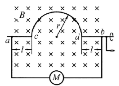 一导线ab弯成如习题3－4图形状（其中cd是一半圆，半径r=0.10m，ac和db两段的长度均为l=