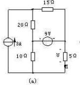 应用叠加原理求图所示电路中的电压U和电流I。    
