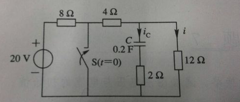 电路如图所示，开关动作前电路处于稳态，t=0时开关S闭合。求t＞0时的电流i（t)。电路如图所示，开