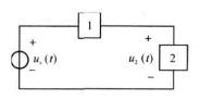 图32所示正弦稳态电路中有两个未知的元件1，2，它们可能是一个电阻、一个电容或电感。现用示波器观察电