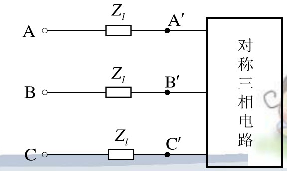 图所示对称三相电路中，已知负载端的线电压为380V，线电流为2A，负载的功率因数为0.8（感性)，线