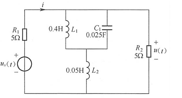 图68所示电路，us（t)=5＋10cos10t＋15cos30t V。求（1)u（t)，i（t)及