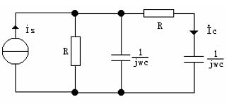 图所示正弦稳态电路中，已知Is=60mA，R=1kΩ，C=1μF，如果电源的角频率可变，那么在什么频