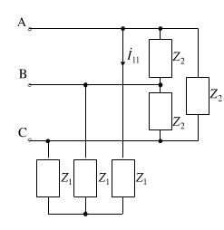 图所示为对称三相电路，星形连接的负载阻抗Z1=80－j60 Ω，三角形连接的负载阻抗Z2=60－j8