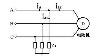 图所示对称三相电路中，电源线电压Ul=300V，线路阻抗Zl=1＋j2Ω，三角形连接负载Z=10＋j