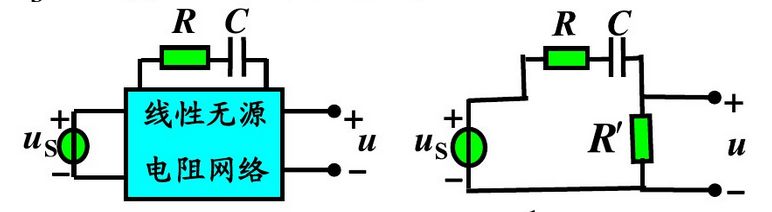 图所示电路中，已知当R=2Ω，C=0.5F，us（t)=e－3tε（t)V时的零状态响应u（t)=（