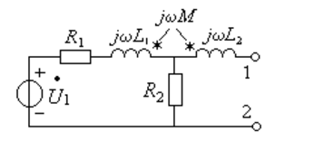 求习题10－31图示一端口电路的戴维南等效电路。已知ωL1=ωL2=10Ω， ωM=5Ω， R1=R