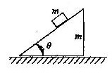 质量为m的三角形物块，其倾斜角为θ，可在光滑的水平地面上运动。质量为m的矩形物块又沿斜面运动。两块间