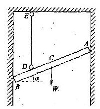 均质杆AB长为2，重w，受到如图所示的约束，绳索ED处于铅垂位置，A、B两处为光滑接触，杆的倾角为a
