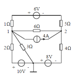 如图1.3.13所示电路，设节点1、2的电位分别为V1、V2，试列写出可用来求解该电路的节点方程。如