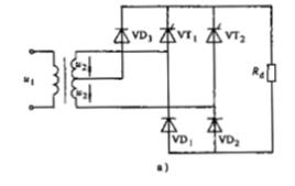 图3－22（a)为具有中点二极管的单相半控桥式整流电路，求：    （1) 绘出α=45°时Ud的波