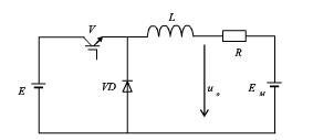 在图所示的降压斩波电路中，已知E=200V，R=10Ω，L值极大，蓄电池电压EM=50V，T=140