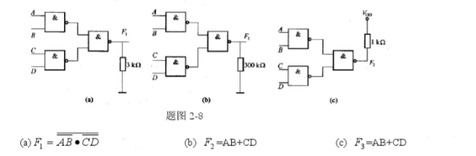 由CMOS门组成的电路如图所示。已知VDD=5V，VOH≥3.5V，VOL≤0.5V，门的驱动能力I