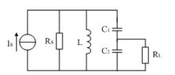 并联谐振电路如下图所示，信号源和负载均通过电容分压器接入回路，已知回路L=12μH、C1=100pF