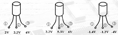 对放大电路中的晶体管进行测量，测得各电极电位如下图所示。试分别判断晶体管的类型（是NPN管还是PNP