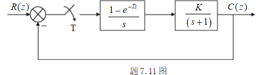 设闭环离散系统如图所示。试分析系统的稳定性，并确定K值的稳定范围。    