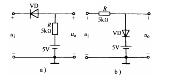 下图所示电路中，ui=30sin100πtV，二极管的正向压降和反向电流均可忽略。分别画出它们的输出