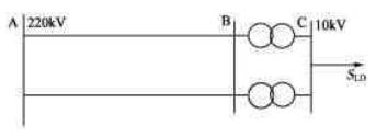 输电系统如题图（1)所示。已知:每台变压器的SN=100MV·A，△P0=450kW，△Q0=350