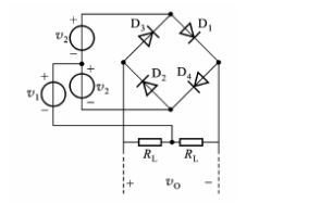 如题图所示的电路中，设二极管D1、D2、D3、D4特性相同，均为i=b0＋b1v＋b2v2＋b3v3