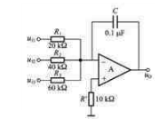 图所示为理想运算放大器电路。已知各输入电压为Ui1=1V，Ui2=－2V，Ui3=－3 ，求输出电压