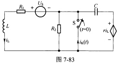 图（a)所示电路中，已知：US=10V，R1=R2=2Ω，L=2H，C=2F，r=5Ω。在电路达到稳