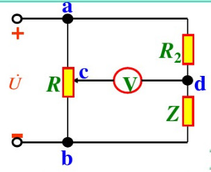 在图所示的正弦稳态电路中，已知U=100V，R2=6.5Ω，R=20Ω。当调节触点c，使Rac=4Ω