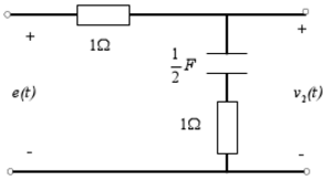 图所示电路，若激励信号e（t)=（3e－2t＋2e－3t)u（t)，求响应v2（t)并指出响应中的强