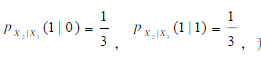 若二元一阶平稳马氏源的符号转移概率为，，那么符号的平稳分布为PX（0)=______，PX（1)=_