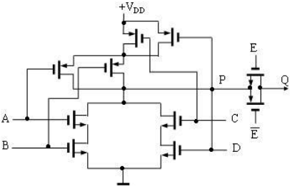 写出下图所示CMOS门电路的输出逻辑表达式，并说明它的逻辑功能。