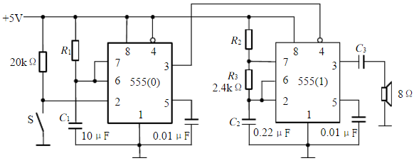 555定时器构成的电路如下图所示。