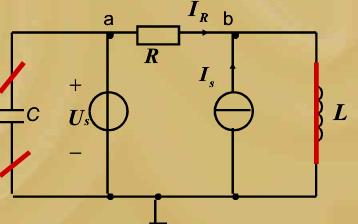 在图2.5所示稳态直流电路中，已知US=9V，IS=9A，R=9Ω，C=9μF，L=9mH。求a，b