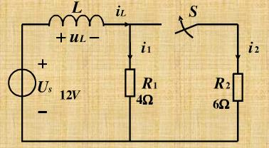 在图2.7所示电路中，开关S闭合前电路已处于稳态，试确定S闭合后电压uL和电流iL，i1，i2的初始