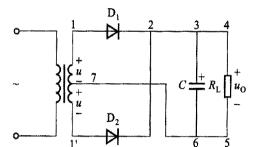 试分析图18－14所示的变压器二次绕组有中心抽头的单相整流电路，二次绕组两段的电压有效值各为U：（1