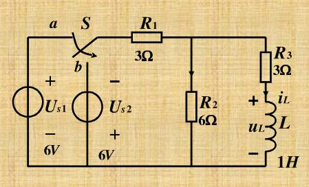 图示电路原已处于稳态，在t=0时将开关S从a端改合到b端，试求换路后的iL和uL，并说明是什么响应。