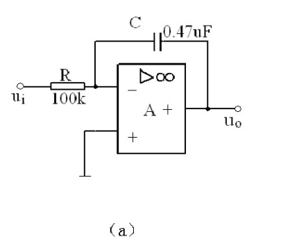 图4.9（a)为积分运算电路，R1＝50kΩ，CF＝1μF，输入ui的波形如图4.9（b)示，设运放