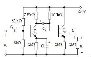 在下图所示放大电路中，电路参数如图所示，三极管UBE－0.6V，β1=β2=50。试求：在下图所示放