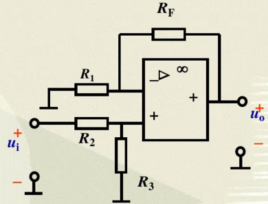 在图16.14所示的同相比例运算电路中，已知R1=2kΩ，RF=10kΩ，R2=2kΩ，R3=18k