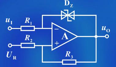 题四图所示电路中，A1，A2为理想运放，其最大正负输出电压Uom=±15V，稳压管Dz的稳定电压为U