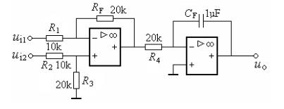 在图16－27所示的电路中，电源电压为±15V，ui1=1.1V，ui2=1V。试问接入输入电压后，
