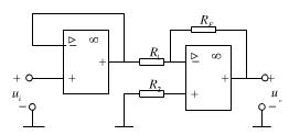 在图16－18中，已知RF=2R1，ui=－2V，试求输出电压uo。在图16-18中，已知RF=2R