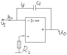 在图16.2.9（在教材中)所示积分运算电路中，如果R1=10kΩ，CF=1μF，ui=－1V，求u